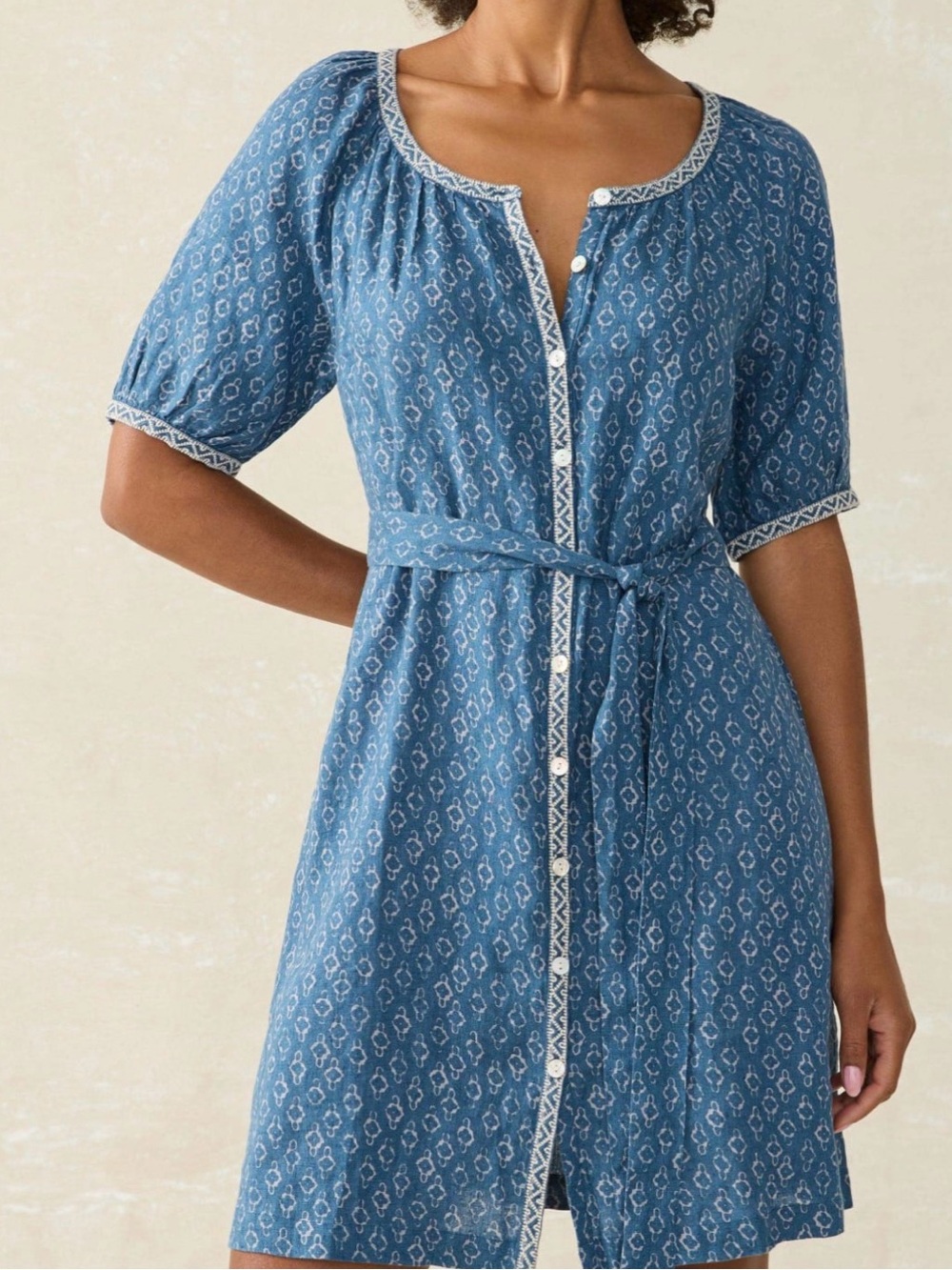 Faherty Carmel Blue Button-Front Shirt Dress